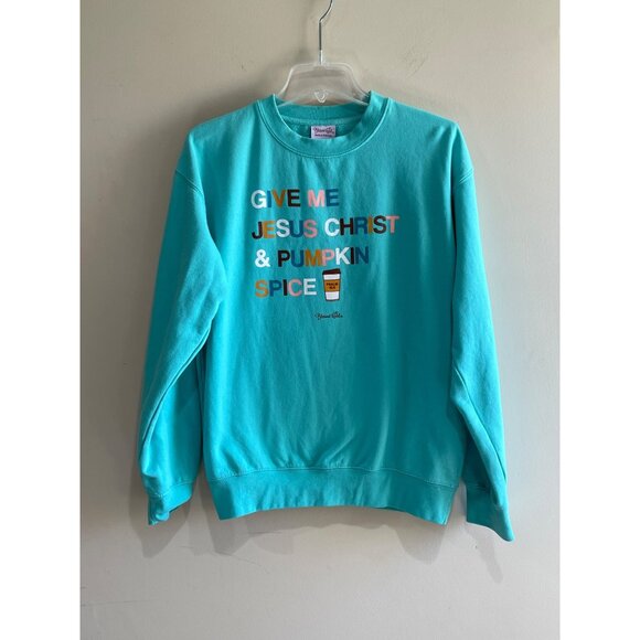 Blessed Girl Tops - Blessed Girl Crew neck Sweatshirt Womens M Green Jesus and Pumpkin Spice Fall